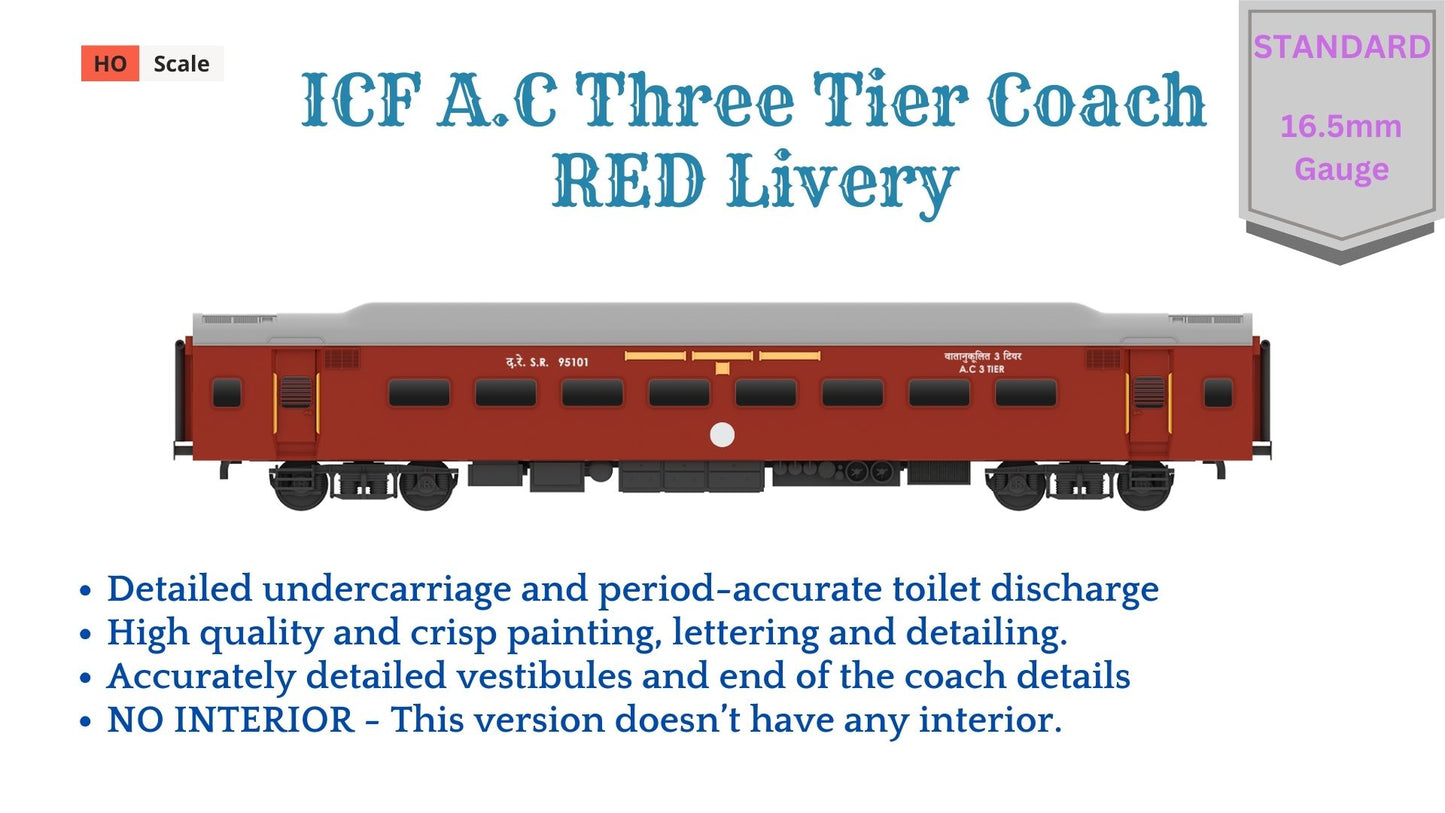 PRE-ORDER: ICF A.C Three Tier HO Scale - Red Livery (1955-1990s), Standard Version