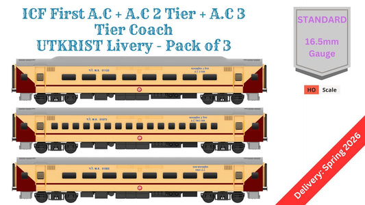PRE-ORDER: ICF First AC+AC 2 Tier+AC 3 Tier, HO Scale - Utkrisht, Standard, pack of 3