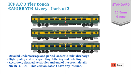 PRE-ORDER: ICF AC 3 Tier, HO Scale - Garibrath, Standard, pack of 3