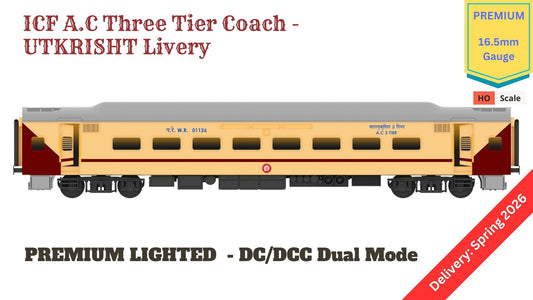 PRE-ORDER: ICF A.C Three Tier HO Scale - Utkrisht Livery (2018-Current), Premium Version