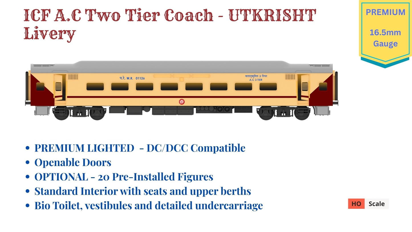 PRE-ORDER: ICF A.C Three Tier HO Scale - Utkrisht Livery (2018-Current), Premium Version