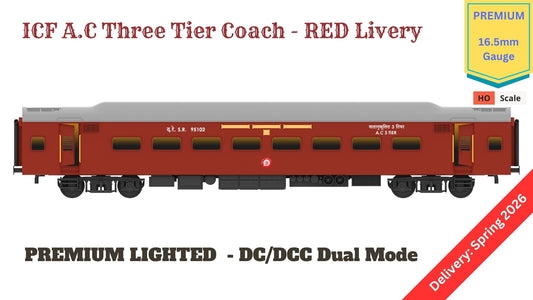 PRE-ORDER: ICF A.C Three Tier HO Scale - Red Livery (1955-1990s), Premium Version