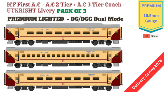 PRE-ORDER: ICF First AC+AC 2 Tier+AC 3 Tier, HO Scale - Utkrisht, Premium, pack of 3
