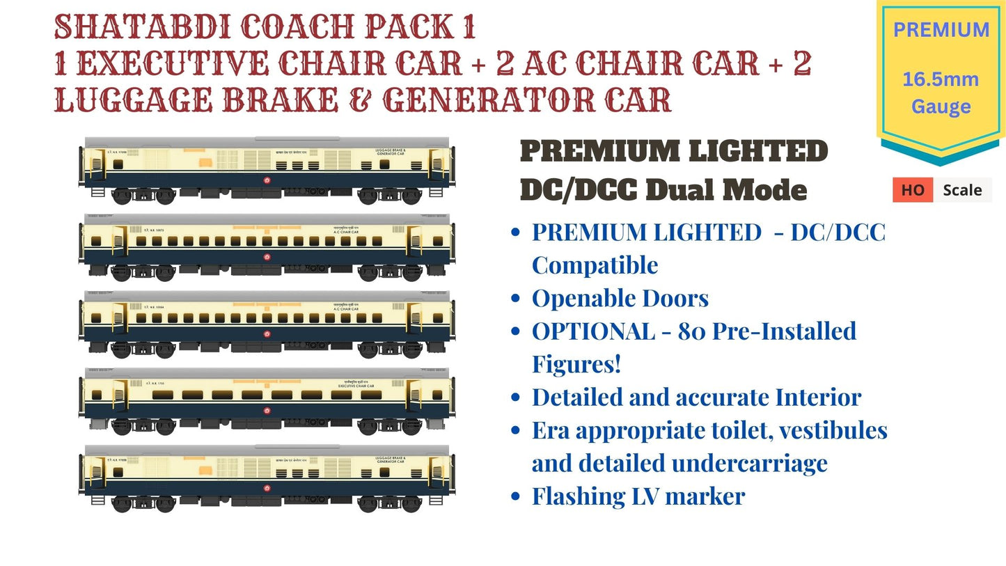 PRE-ORDER: SHATABDI COACH PACK - 1, HO Scale - PREMIUM, pack of 5