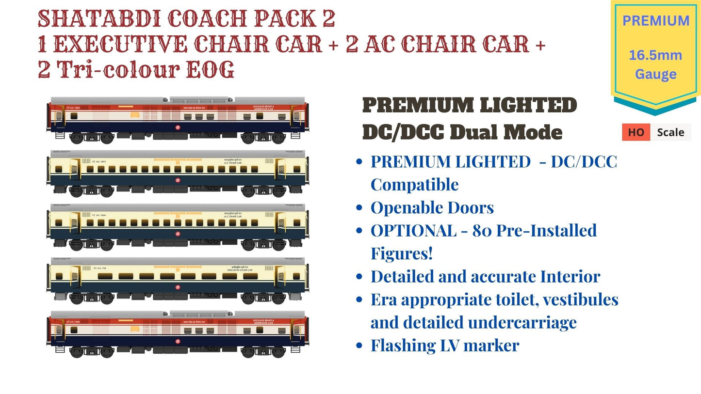 PRE-ORDER: SHATABDI COACH PACK - 2, HO Scale - PREMIUM, pack of 5