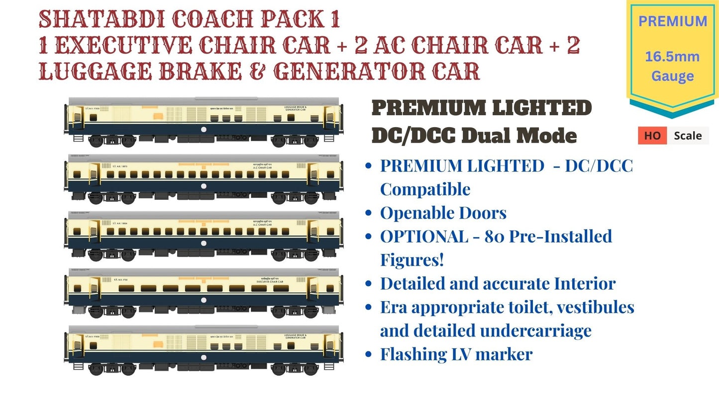 Made to Order: SHATABDI COACH PACK - 1, HO Scale - PREMIUM, pack of 5