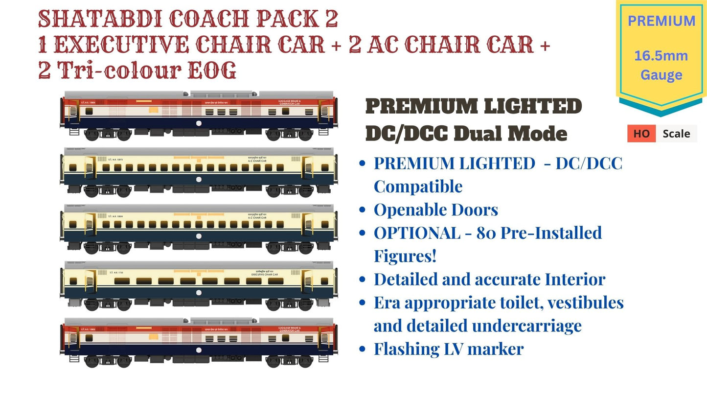 Made to Order: SHATABDI COACH PACK - 2, HO Scale - PREMIUM, pack of 5