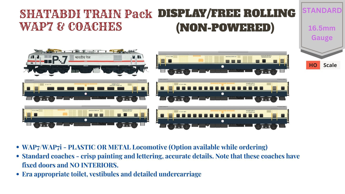 PRE-ORDER: Shatabdi Train Pack 1 with WAP7 - DISPLAY/Free Rolling