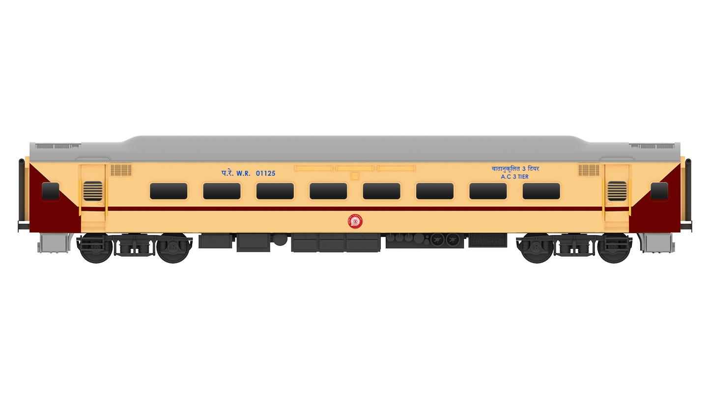 PRE-ORDER: ICF A.C Three Tier HO Scale - Utkrisht Livery (2018-Current), Standard Version