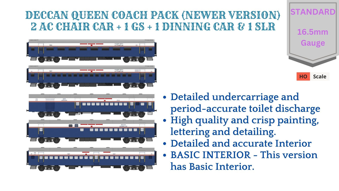 PRE-ORDER: DECCAN QUEEN COACH PACK (Newer Version), HO Scale - Standard, Pack of 5