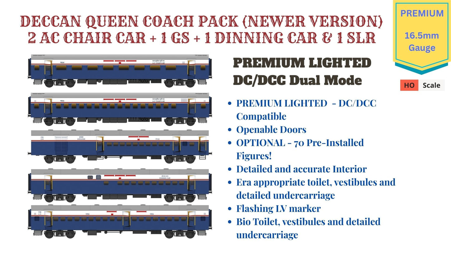 PRE-ORDER: DECCAN QUEEN COACH PACK (Newer Version), HO Scale - PREMIUM, Pack of 5