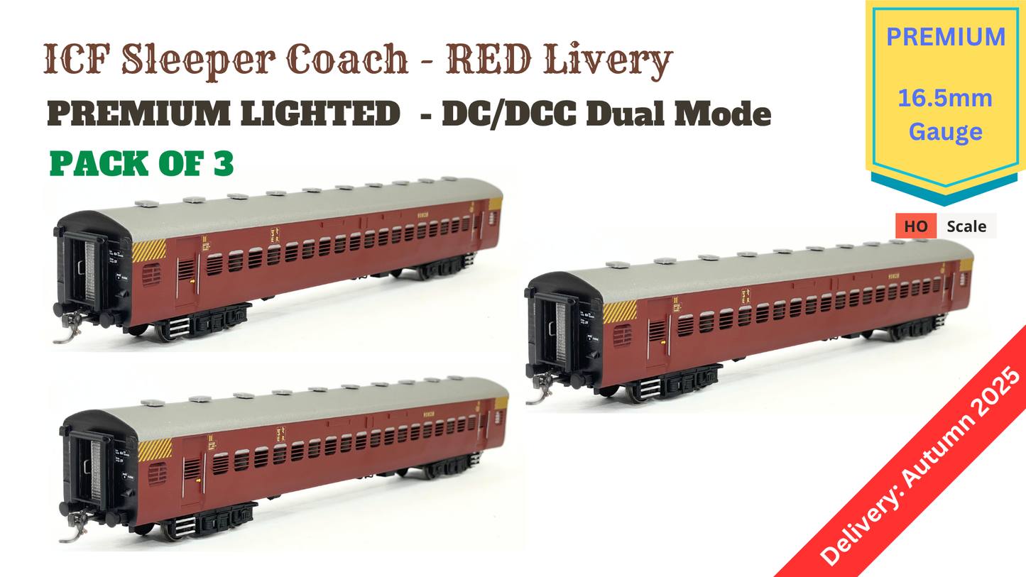 PRE-ORDER: ICF Sleeper HO Scale - Red Livery (1995-1990s), Premium, Pack of 3