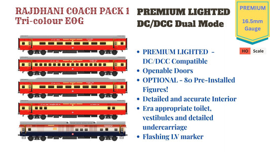 PRE-ORDER: ICF RAJDHANI COACH PACK 1 TRI-COLOUR EOG, HO Scale - PREMIUM, pack of 5