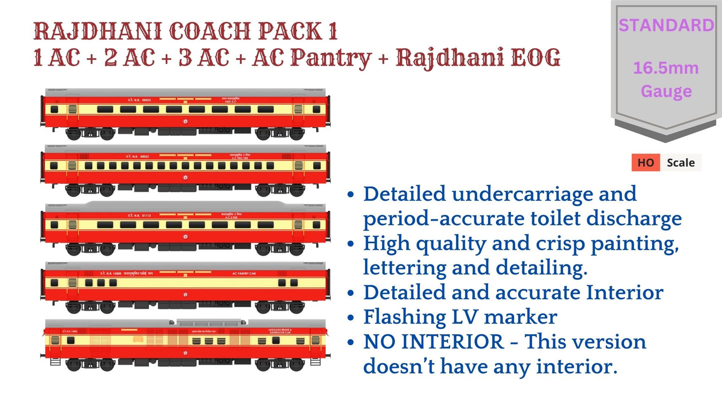 PRE-ORDER: ICF RAJDHANI COACH PACK 2, HO Scale - Standard, pack of 5