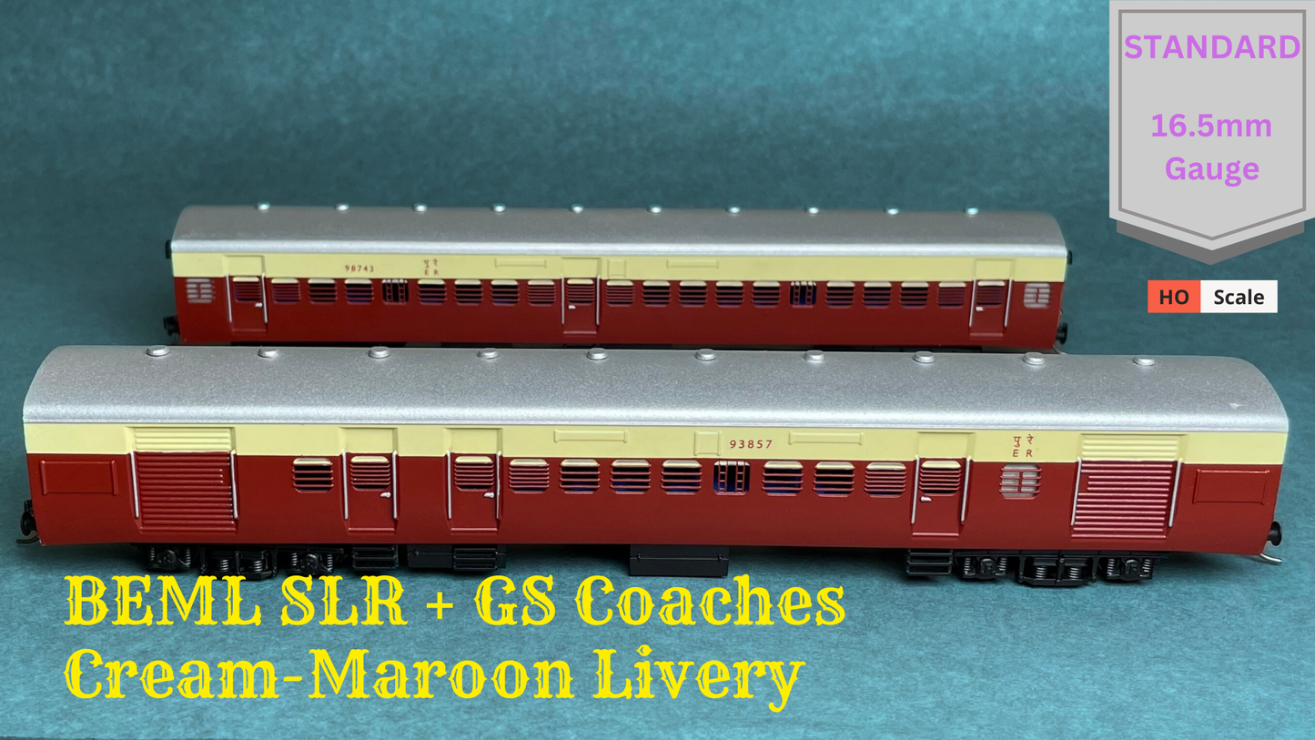 BEML SLR+GS set HO Scale: Cream-Maroon Livery