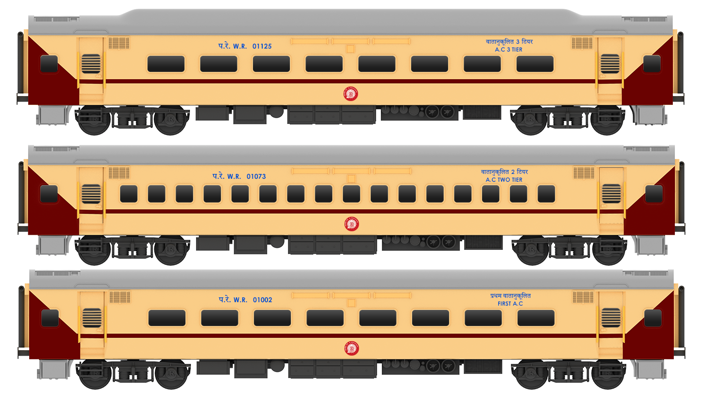 PRE-ORDER: ICF First AC+AC 2 Tier+AC 3 Tier, HO Scale - Utkrisht, Standard, pack of 3