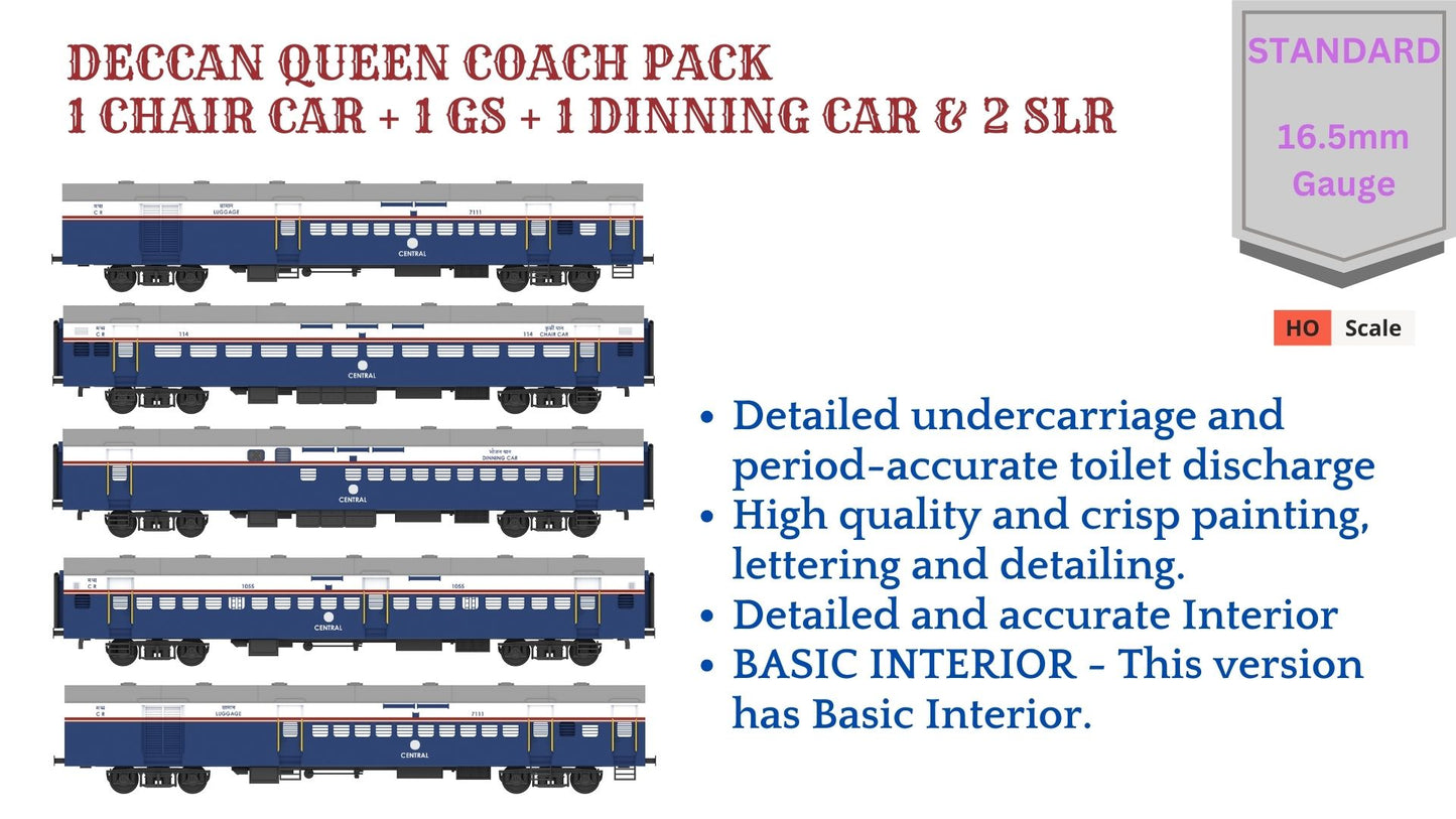 PRE-ORDER: DECCAN QUEEN COACH PACK Older Version), HO Scale - Standard, Pack of 5