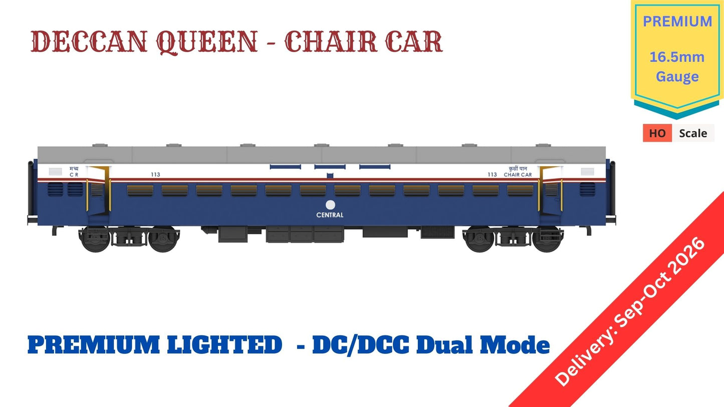 PRE-ORDER: DECCAN QUEEN - NON-AC EXECUTIVE CHAIR CAR, HO Scale - Premium Version