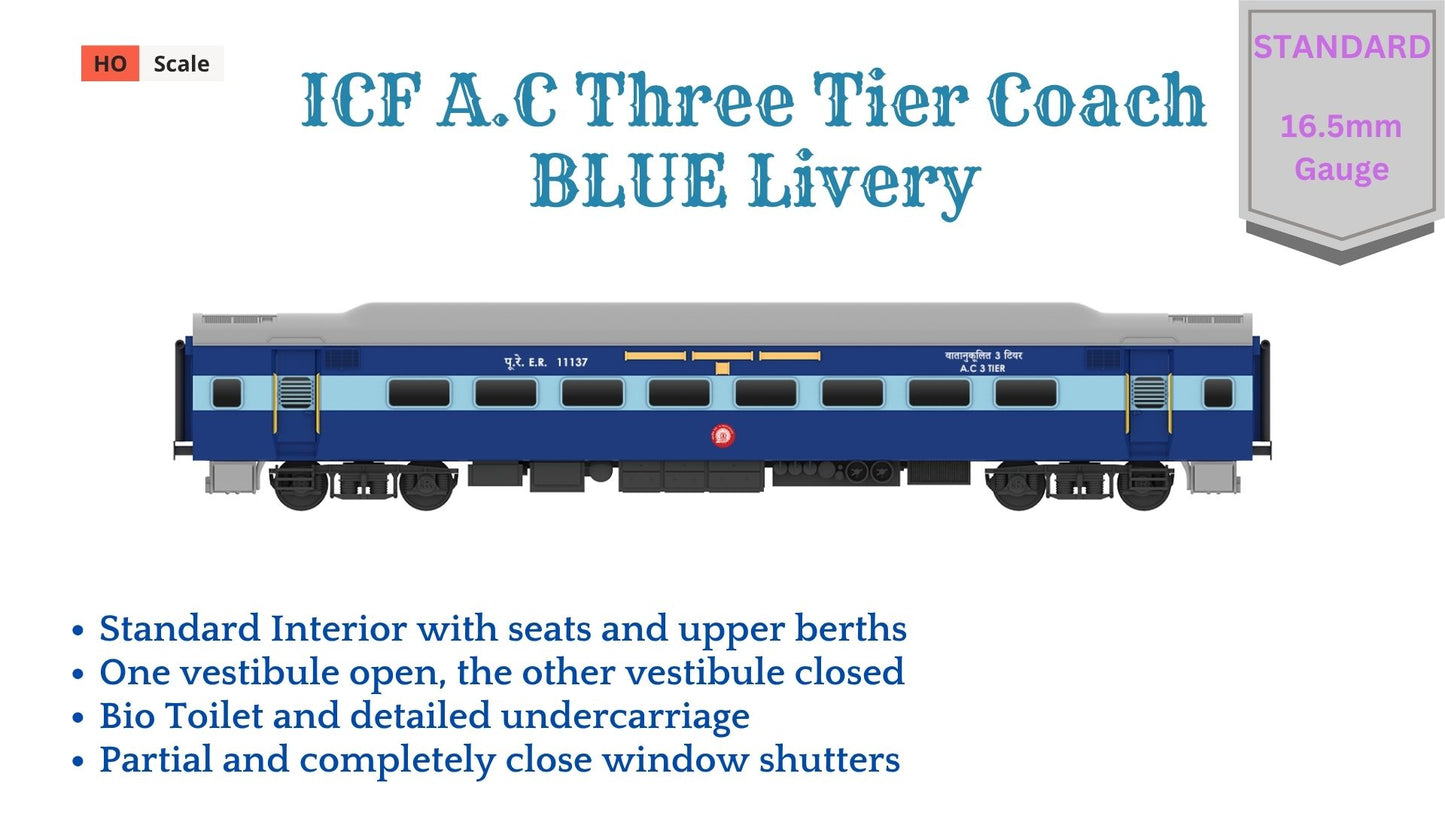 PRE-ORDER: ICF A.C Three Tier HO Scale - Blue Livery (2018-Current), Standard Version