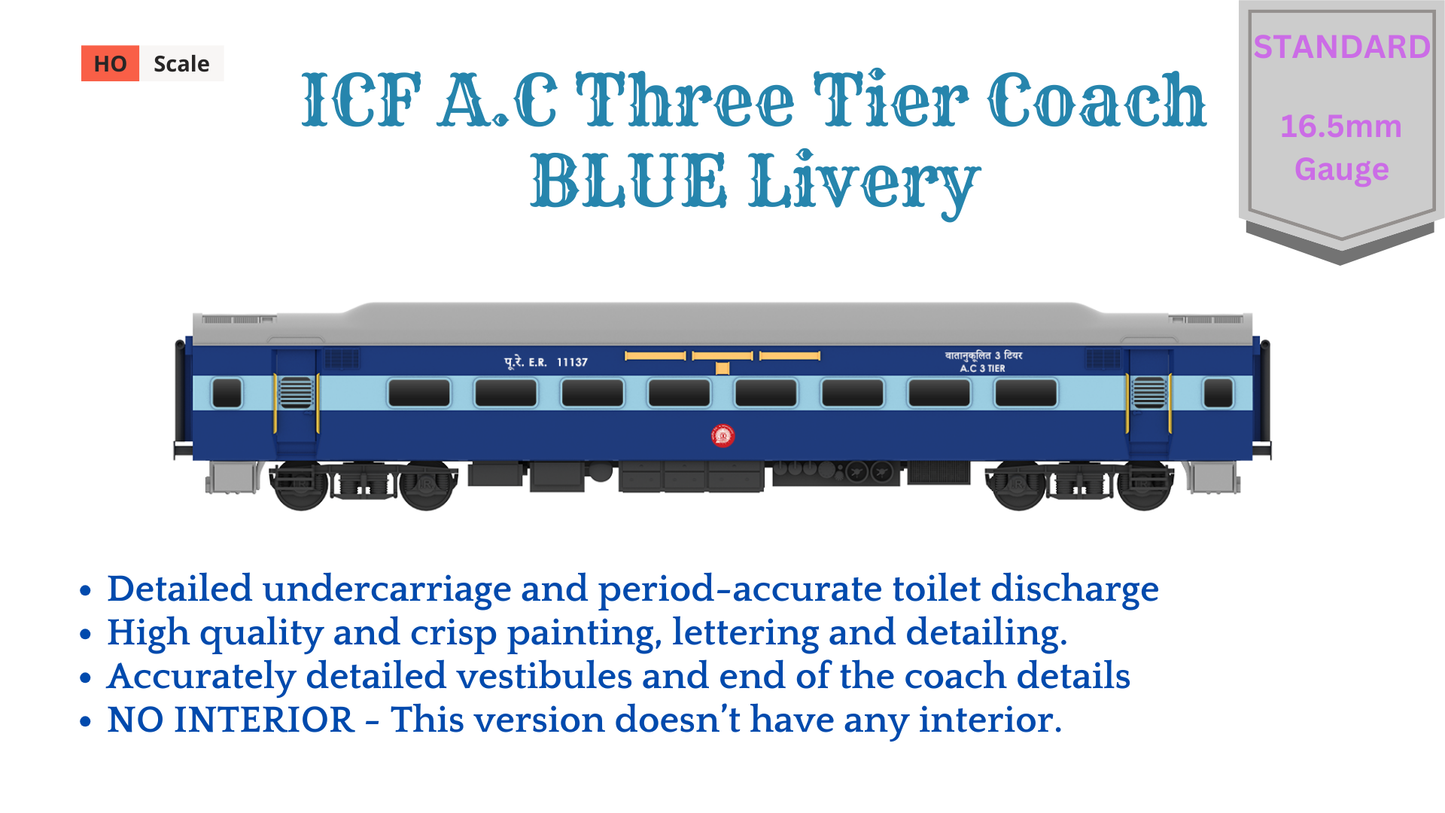 PRE-ORDER: ICF A.C Three Tier HO Scale - Blue Livery (2018-Current), Standard Version