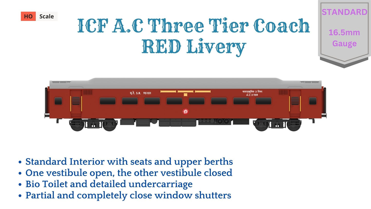 PRE-ORDER: ICF A.C Three Tier HO Scale - Red Livery (1955-1990s), Standard Version