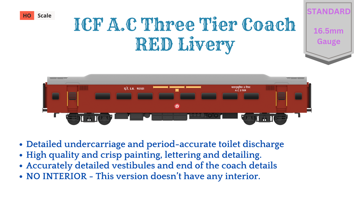 PRE-ORDER: ICF A.C Three Tier HO Scale - Red Livery (1955-1990s), Standard Version