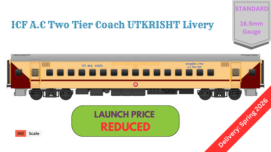 PRE-ORDER: ICF A.C Two Tier HO Scale - Utkrisht Livery (2018-Current), Standard Version