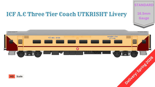 PRE-ORDER: ICF A.C Three Tier HO Scale - Utkrisht Livery (2018-Current), Standard Version