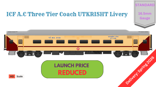 PRE-ORDER: ICF A.C Three Tier HO Scale - Utkrisht Livery (2018-Current), Standard Version