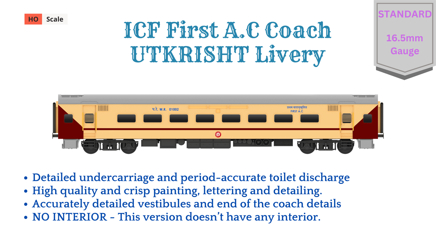 PRE-ORDER: ICF First A.C HO Scale - Utkrisht Livery (2018-Current), Standard Version