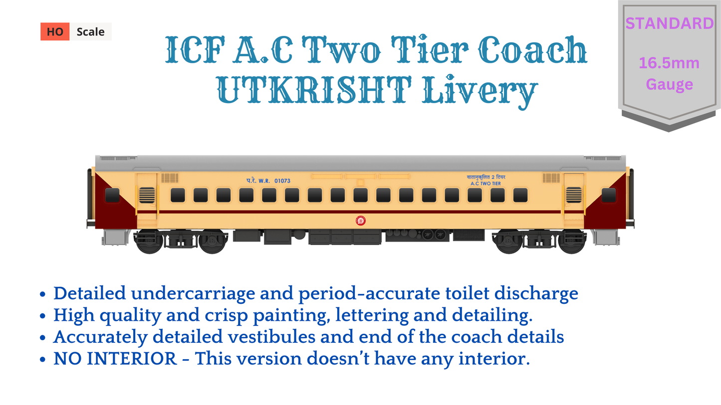 PRE-ORDER: ICF A.C Two Tier HO Scale - Utkrisht Livery (2018-Current), Standard Version