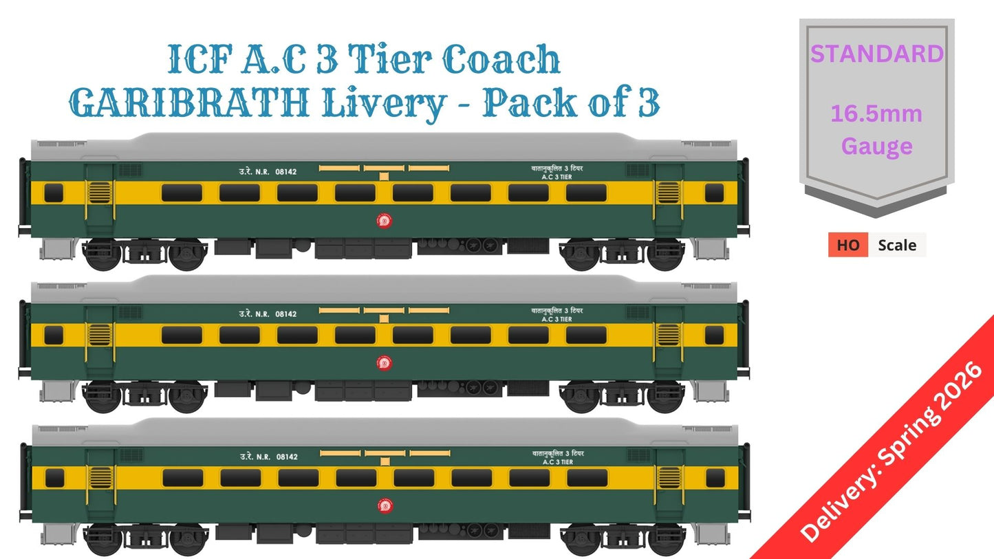 PRE-ORDER: ICF AC 3 Tier, HO Scale - Garibrath, Standard, pack of 3
