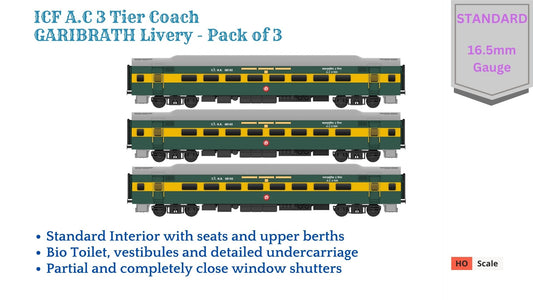 PRE-ORDER: ICF AC 3 Tier, HO Scale - Garibrath, Standard, pack of 3