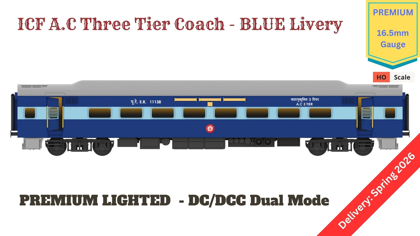 PRE-ORDER: ICF A.C Three Tier HO Scale - Blue Livery (1990s-Current), Premium Version