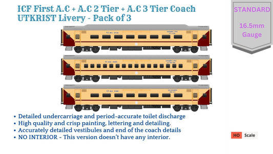 PRE-ORDER: ICF First AC+AC 2 Tier+AC 3 Tier, HO Scale - Utkrisht, Standard, pack of 3