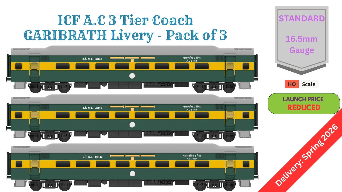 PRE-ORDER: ICF AC 3 Tier, HO Scale - Garibrath, Standard, pack of 3