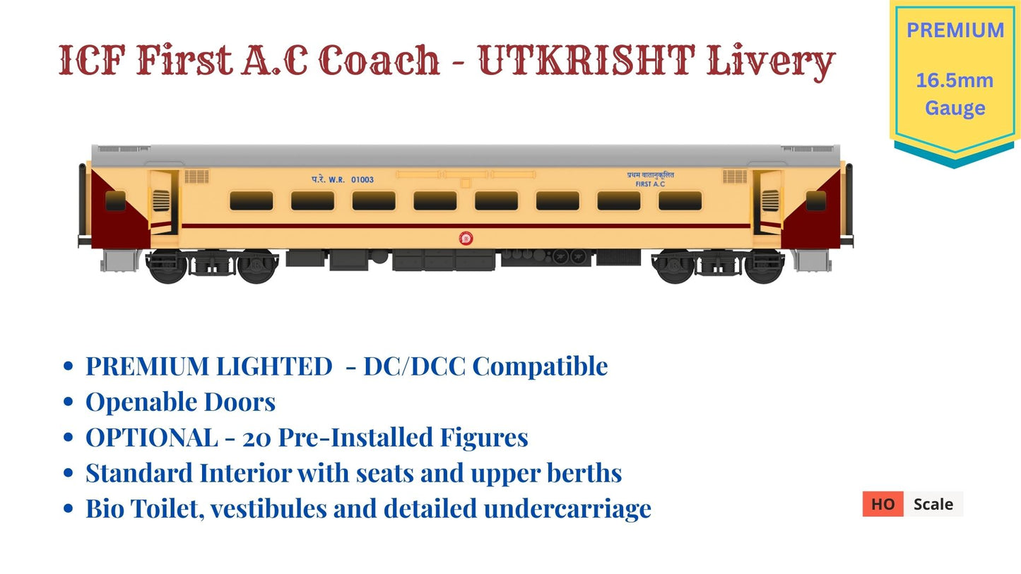 PRE-ORDER: ICF First A.C HO Scale - Utkrisht Livery (2018-Current), Premium Version