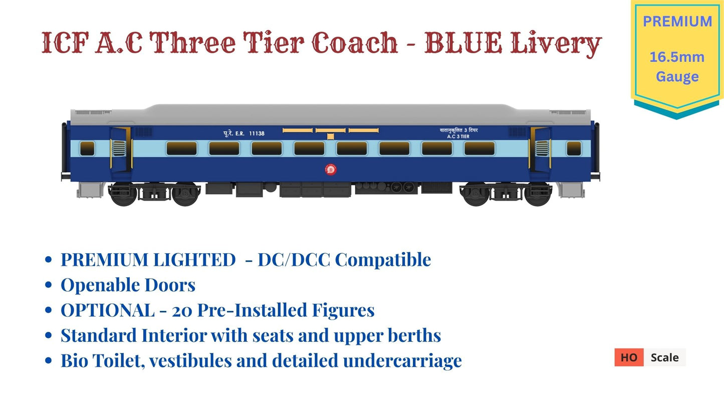 PRE-ORDER: ICF A.C Three Tier HO Scale - Blue Livery (1990s-Current), Premium Version