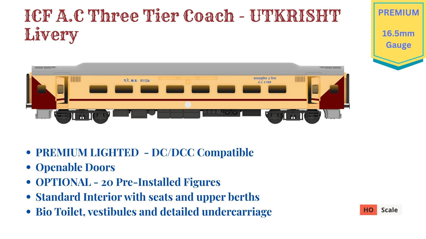 Made to Order: ICF A.C Three Tier HO Scale - Utkrisht Livery (2018-Current), Premium Version