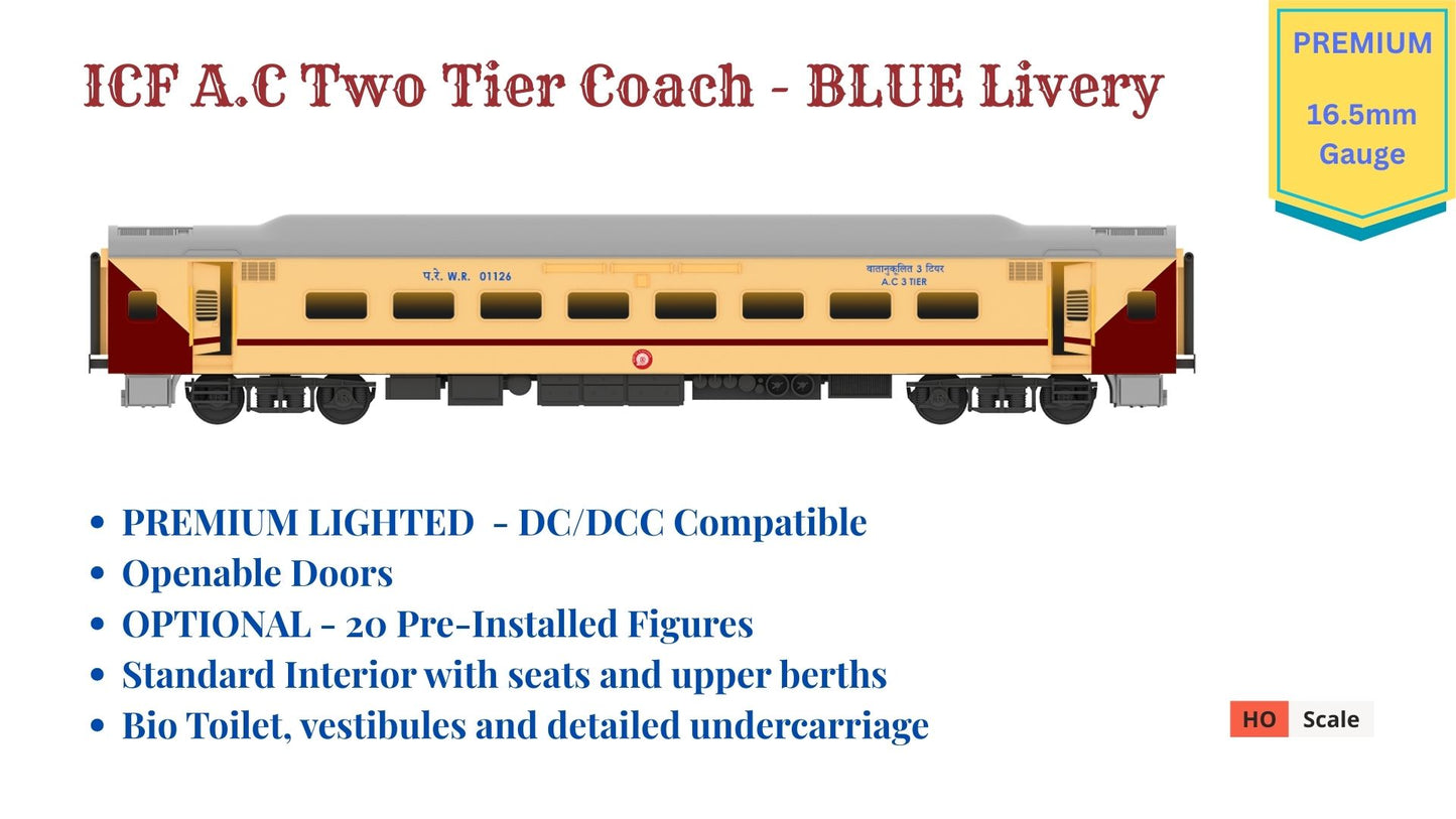 PRE-ORDER: ICF A.C Three Tier HO Scale - Utkrisht Livery (2018-Current), Premium Version