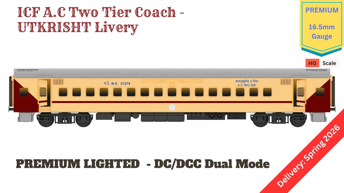 PRE-ORDER: ICF A.C Two Tier HO Scale - Utkrisht Livery (2018-Current), Premium Version