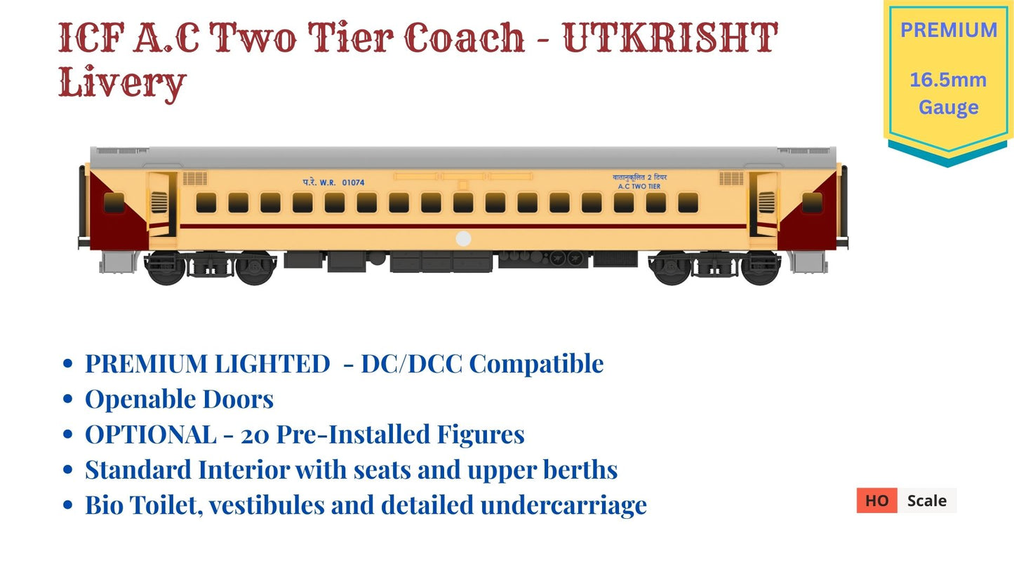 PRE-ORDER: ICF A.C Two Tier HO Scale - Utkrisht Livery (2018-Current), Premium Version
