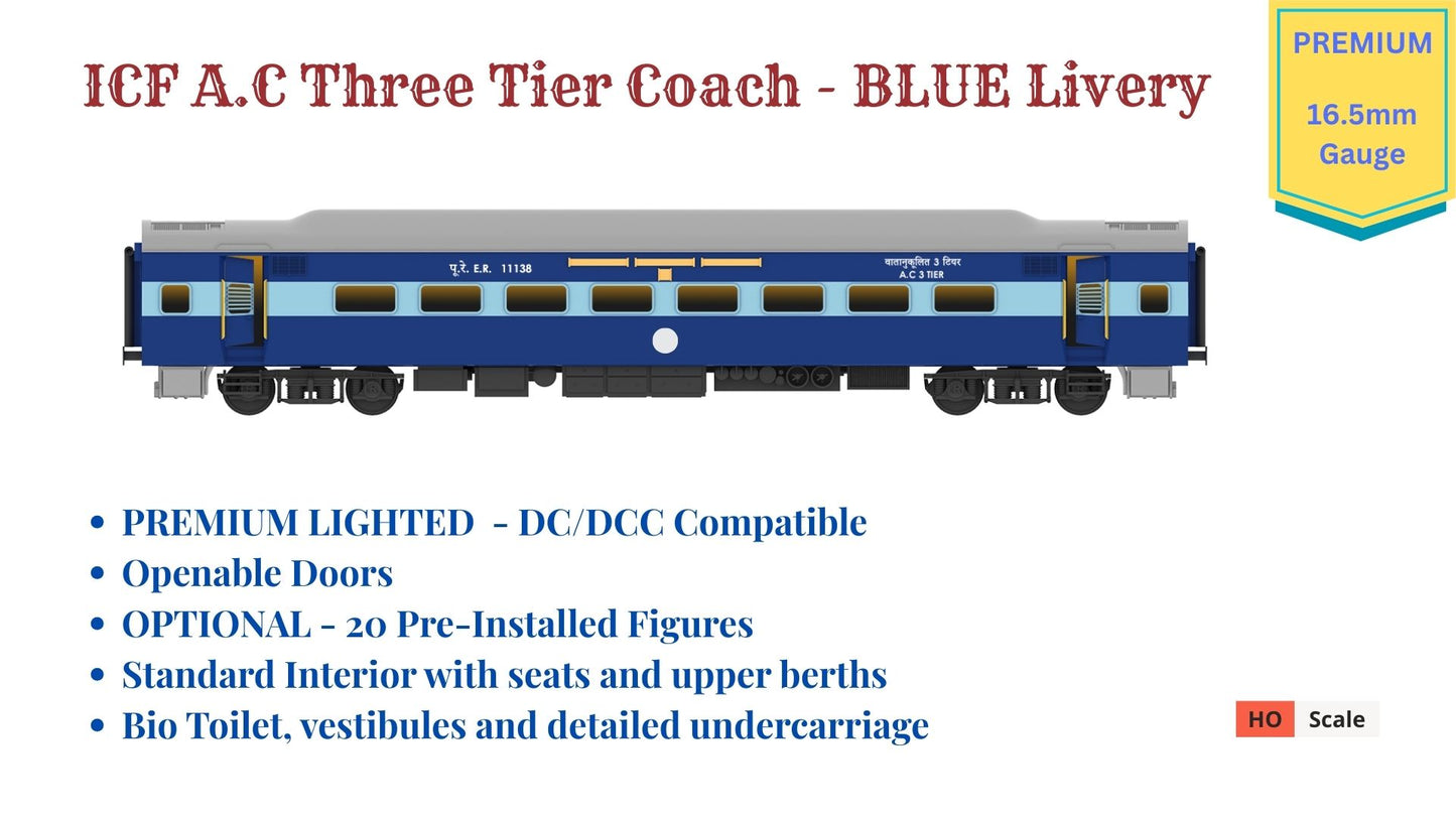 Made to Order: ICF A.C Three Tier HO Scale - Blue Livery (1990s-Current), Premium Version