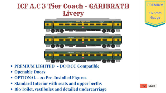 PRE-ORDER: ICF AC 3 Tier, HO Scale - Garibrath Livery, Premium, pack of 3