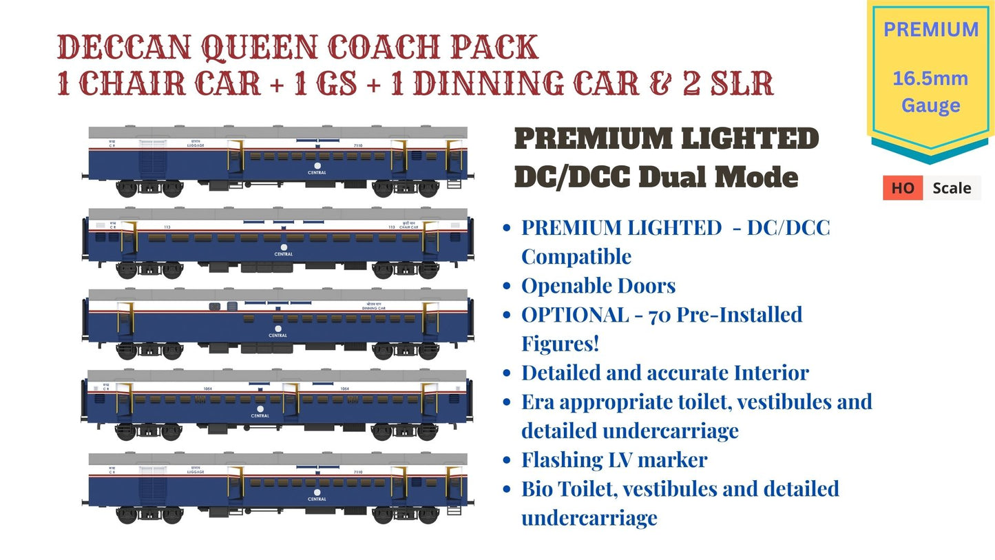 PRE-ORDER: DECCAN QUEEN COACH PACK (Older Version), HO Scale - PREMIUM, Pack of 5
