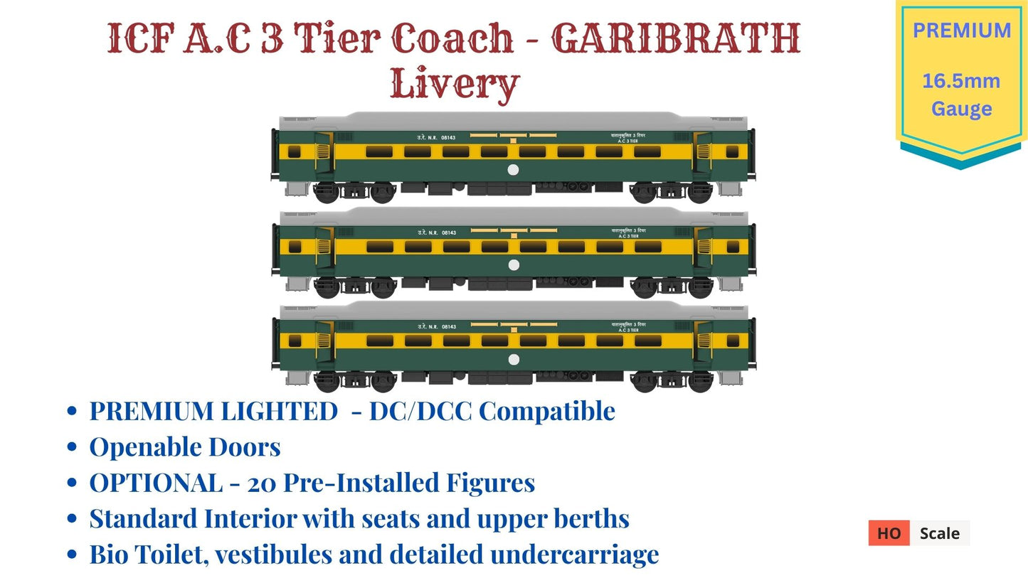 Made to Order: ICF AC 3 Tier, HO Scale - Garibrath Livery, Premium, pack of 3