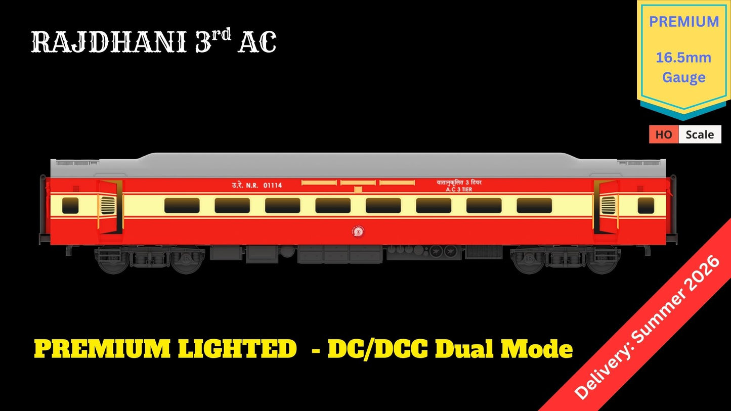 PRE-ORDER: RAJDHANI 3rd A.C HO Scale - Red-Cream Livery Premium Version