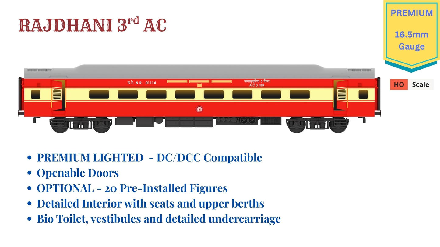 PRE-ORDER: RAJDHANI 3rd A.C HO Scale - Red-Cream Livery Premium Version