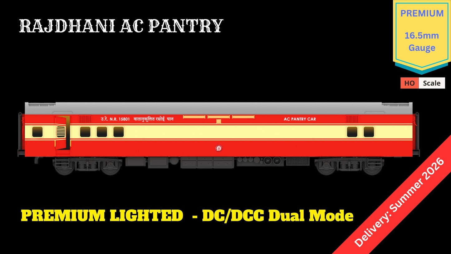 PRE-ORDER: RAJDHANI A.C PANTRY HO Scale - Red-Cream Livery Premium Version