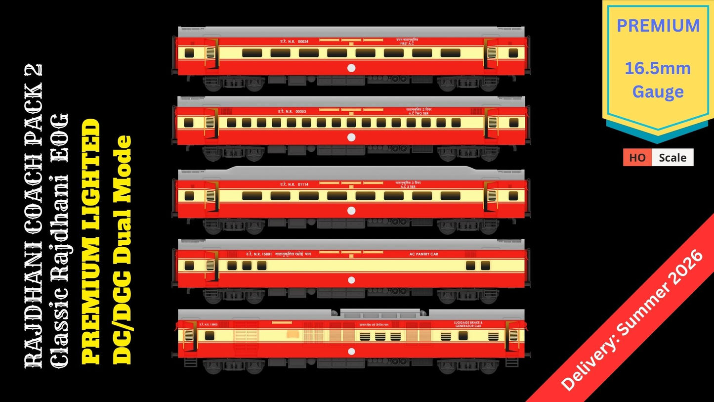 PRE-ORDER: ICF RAJDHANI COACH PACK 2, HO Scale - PREMIUM, pack of 5